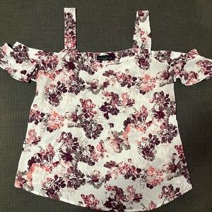 Simply Styled Floral Cold-Shoulder Blouse - Pink and Burgundy